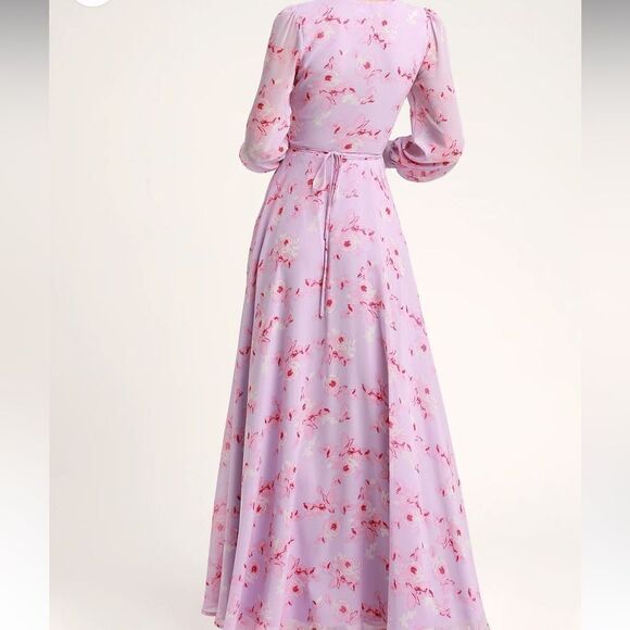 Lulu’s My Whole Heart Lavender Floral Print Long Sleeve Wrap Dress Size Small - Picture 3 of 11
